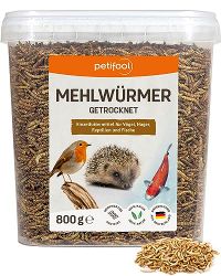 petifool Meelwormen, 800 g, gedroogde meelwormen, gezonde insectensnack voor schildpadden, vissen, vogels, reptielen en knaagdieren