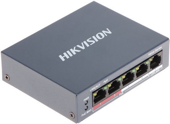 Hikvision DS-3E0105P-E/M(B) – 4-Poorts 100 Mbps Langeafstands Onbeheerde PoE Switch