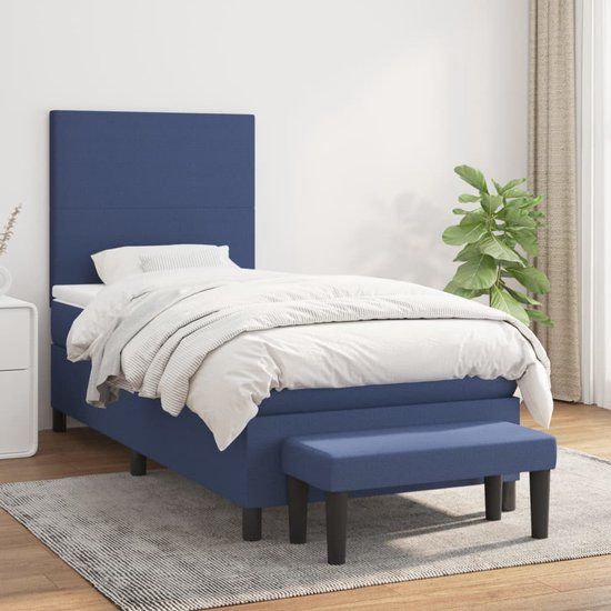 vidaXL Boxspring met matras stof blauw 90x200 cm
