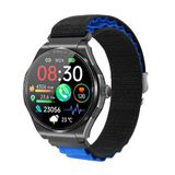 Knauermann PRO 3 (2024) Gezondheid smartwatch met telefoonfunctie ECG HRV en SOS AMOLED-display BT Bluetooth slaapapneu textielarmband zwart/blauw, 14-24, rond, zwart