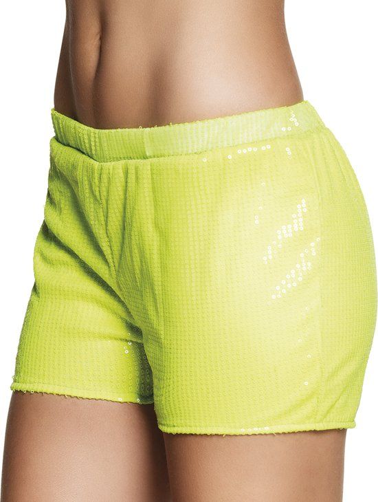 Feestbeest.nl Hotpants Sequins neongeel M