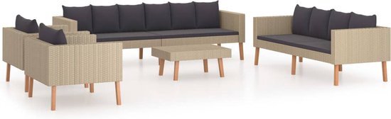 vidaXL 5-delige Loungeset met kussens poly rattan beige