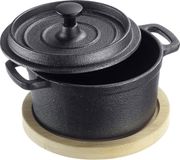 Westmark Fonte Pan Tapas + Friends – kleine fonte pan met deksel, geschikt voor alle soorten fornuizen, inclusief inductie en grill, incl. bamboe onderzetter – ijzer, 250ml