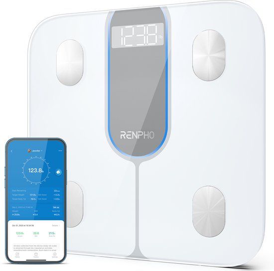 Renpho Elis 1C – Slimme Personenweegschaal – Lichaamsanalyse – 13 Lichaamsmetingen – Bluetooth & App Bediening