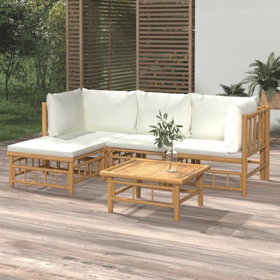 The Living Store Bamboe Loungeset - 9-persoons - Bruin - Met kussens