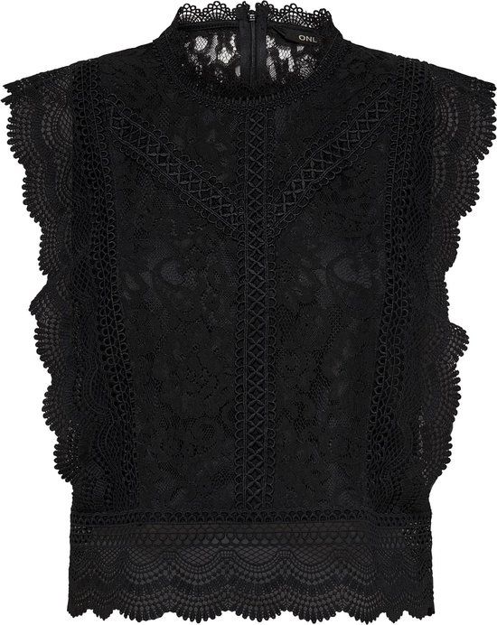 ONLY ONLKARO S/L LACE TOP NOOS WVN Women's Top - Size XS - Black