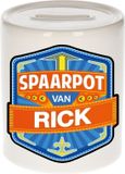 Bellatio Decorations Kinder spaarpot met naam - Rick - keramiek - met dop - wit