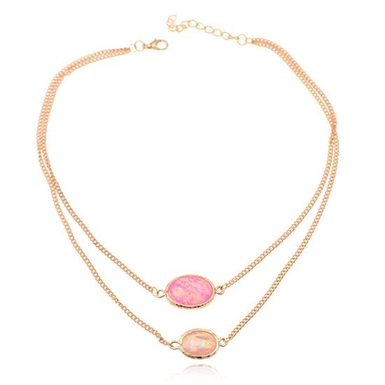 Deja Jewels Gelaagde goudkleurige verstelbare Boho stijl ketting met roze stenen