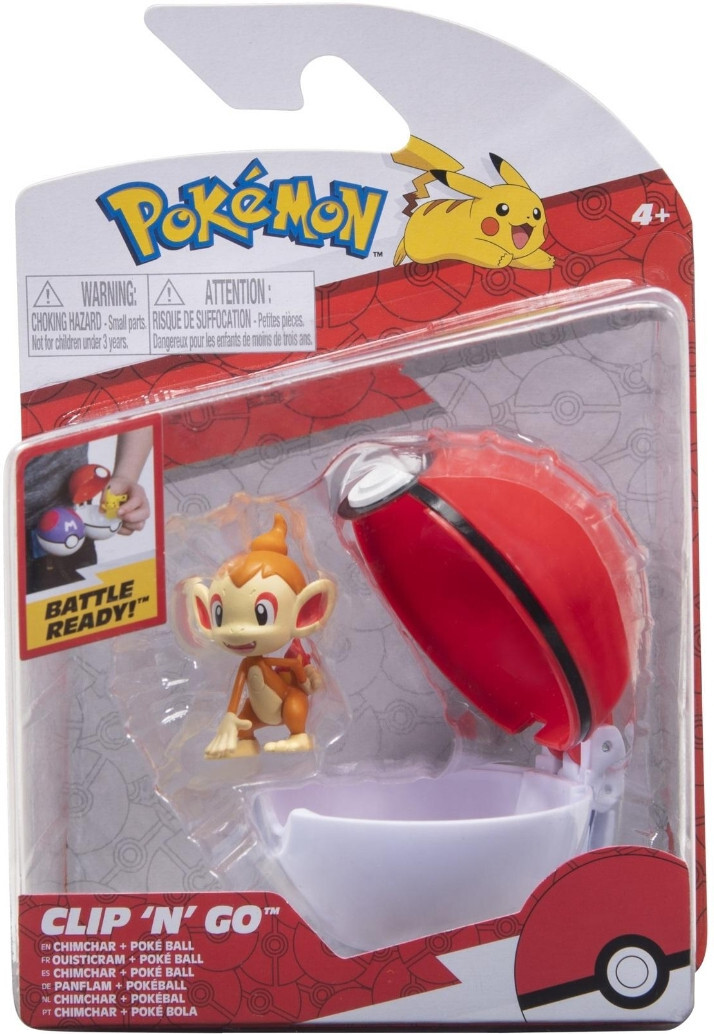 Wicked Cool Toys Pokemon Figure - Chimchar + Poke Ball (Clip 'n' Go)