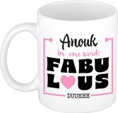 Bellatio Decorations Naam mok Anouk - wit - Fabulous - keramiek - 300 ml - cadeau collega beker - cadeau