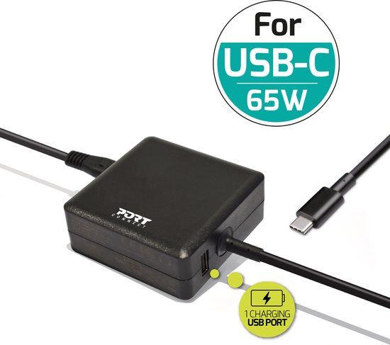 PORT Designs Universele Oplader - Netvoeding voor MacBook / Tablet / Telefoon - USB-C - 65W - Zwart