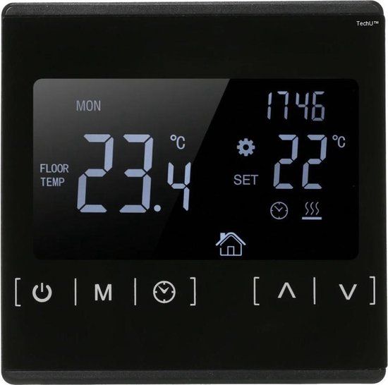 TechU™ Slimme Thermostaat Optic met Wifi - Zwart - Google Assistant & Alexa Amazon - Gratis App & Wifi