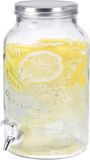 Excellent Houseware Drank dispenser/limonadetap - met tapje - glas - 4 L - zilver - h25 x d16 cm