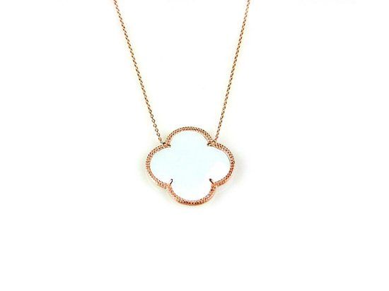 model Fiori klaver ketting zilver roze verguld blauw glas 45cm