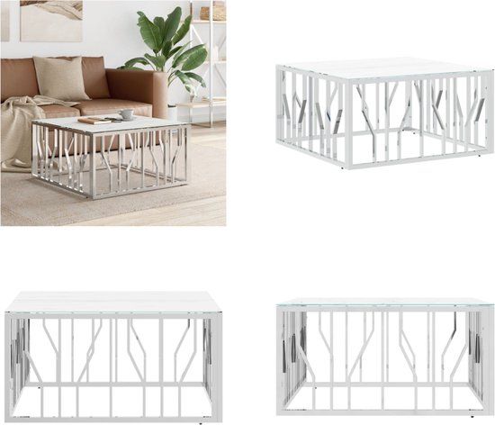 vidaXL Salontafel 80x80x40 cm roestvrij staal en glas zilverkleurig