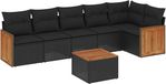 vidaXL 7-delige loungeset met kussens, polyrattan, zwart
