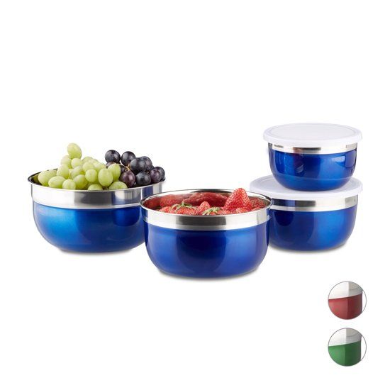 Relaxdays Schalenset met deksel - roestvrijstaal - 4 stuks - beslagkom - kom