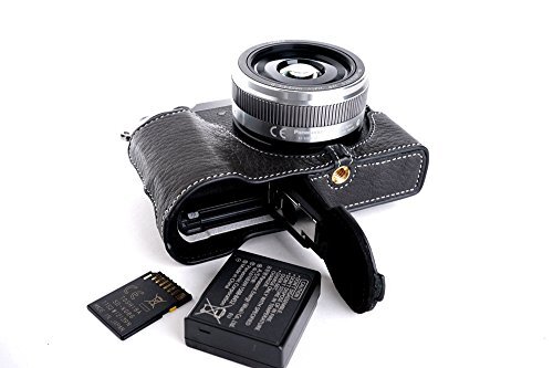 Zakao GX85 Case, Handgemaakte Echt Lederen Half Camera Case Tas Cover voor Panasonic GX85 GX80 GX7 II Bottom Opening Versie Met Hand Strap (Zwart)