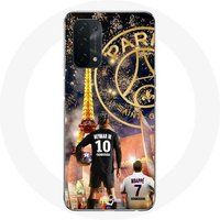 Maniacase Etui voor Oppo A74 5G PSG Neymar en Mbappé vrolijk kerstfeest
