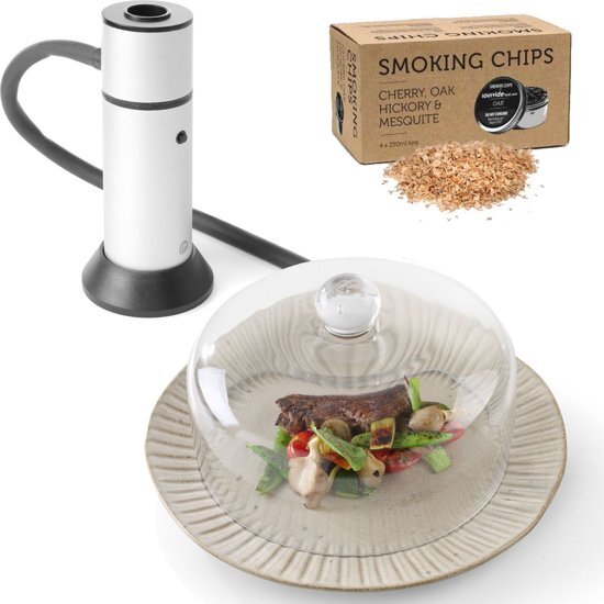 - Rookbundel: Smoker Deluxe + Glazen stolp + Houtmot