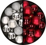 Merkloos / Sans marque Billiet - Vanlaere Kerstballen 36x stuks - 3 en 4 cm - zilver en donkerrood - kunststof