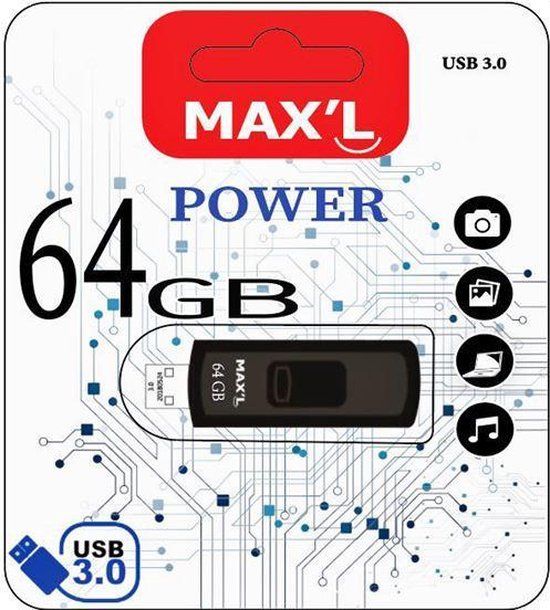 Merkloos Max'L MAXL854404 64 GB USB 3.0 Zwart
