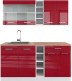 Vicco R-Line Cuisine pour une personne – 160 cm, WB Chêne Rouge laqué brillant/blanc
