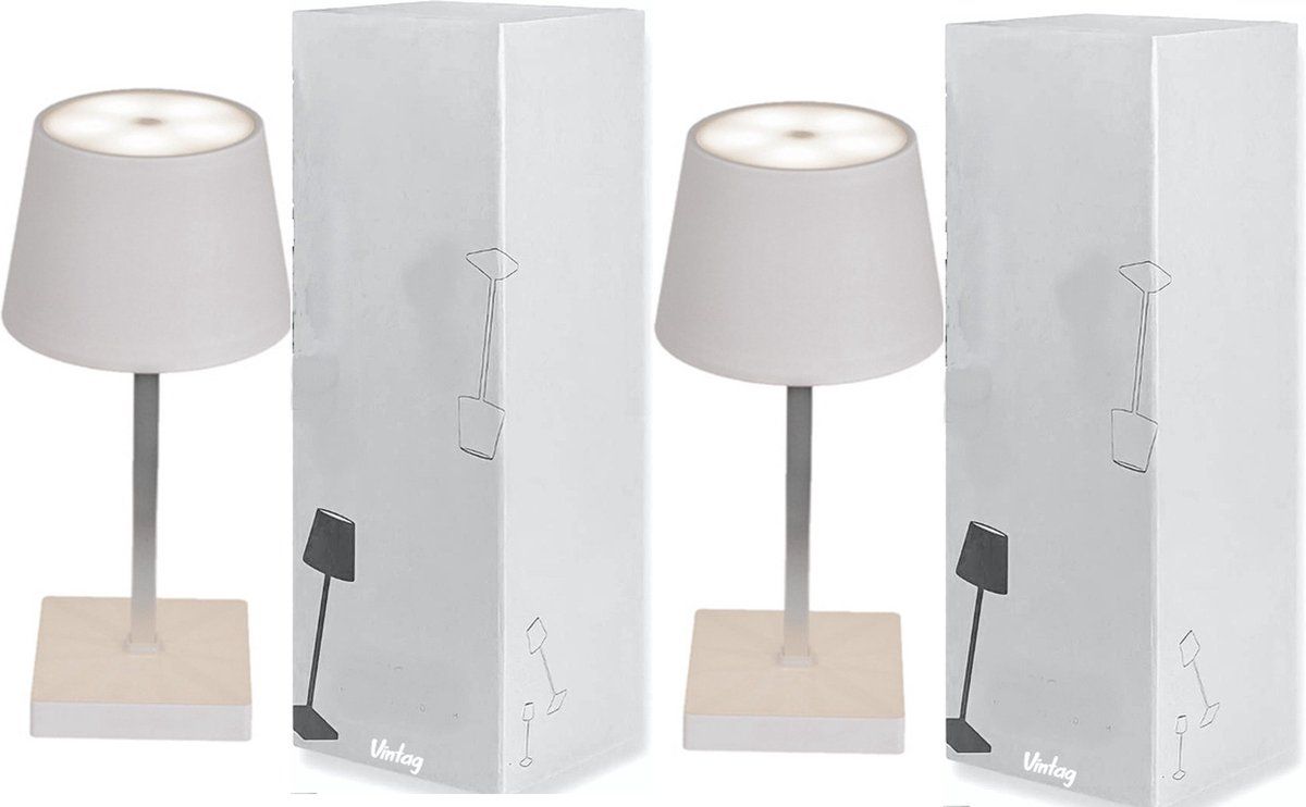 Vintag 2 Oplaadbare Tafellampen - Dimbaar - 2 Stuks - Modern - Draadloos - Aluminium - Wit