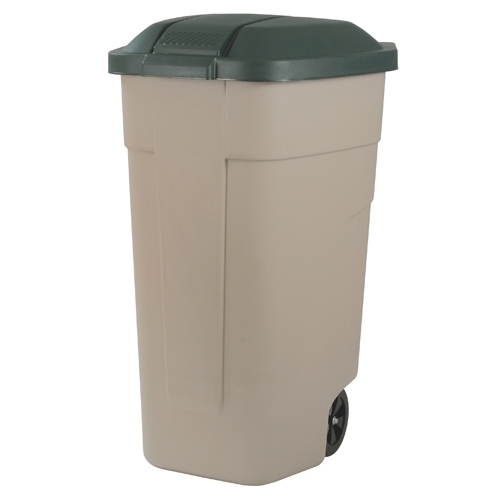 Curver Verrijbare afvalbak met pedaal - 110 l - Kunststof - Taupe/Donker groen