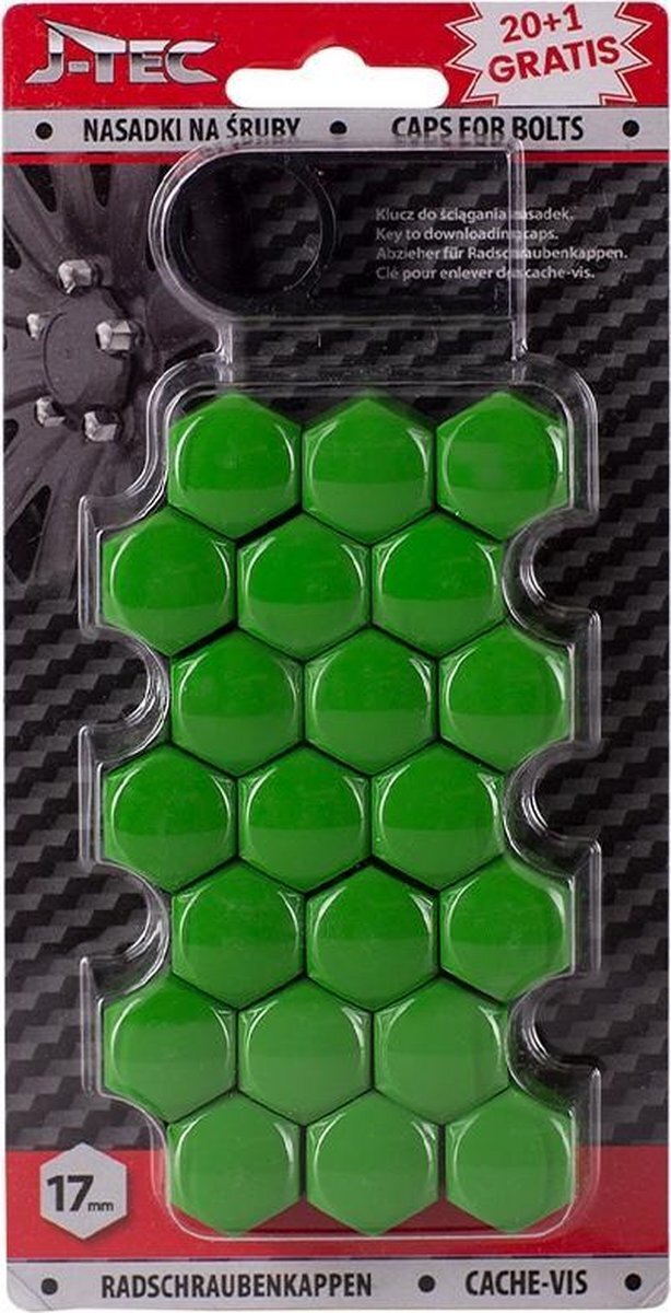 J-Tec Wielmoerkapjes 17 Mm Synthetisch Groen 20+1 Stuks