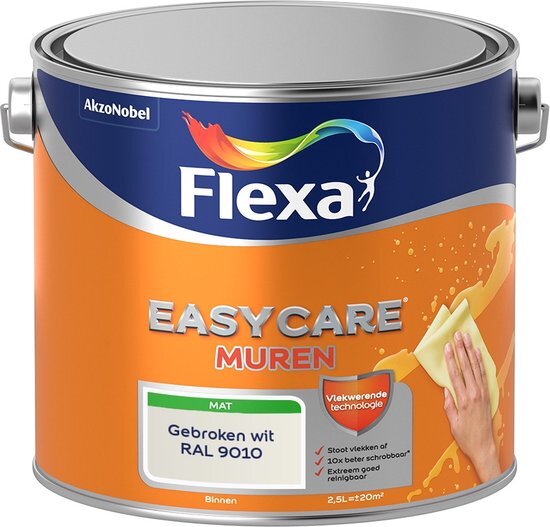 FLEXA Easycare Muurverf - Mat - Mengkleur - Gebroken wit / RAL 9010 - 2,5 liter