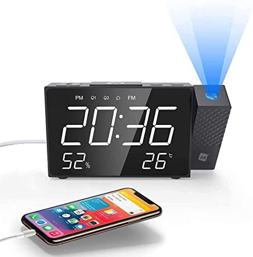 NK Digitale wekker: slim, FM-radio, temperatuurmeter, alarm, USB, nachtmodus, projectie, slaapmonitoring