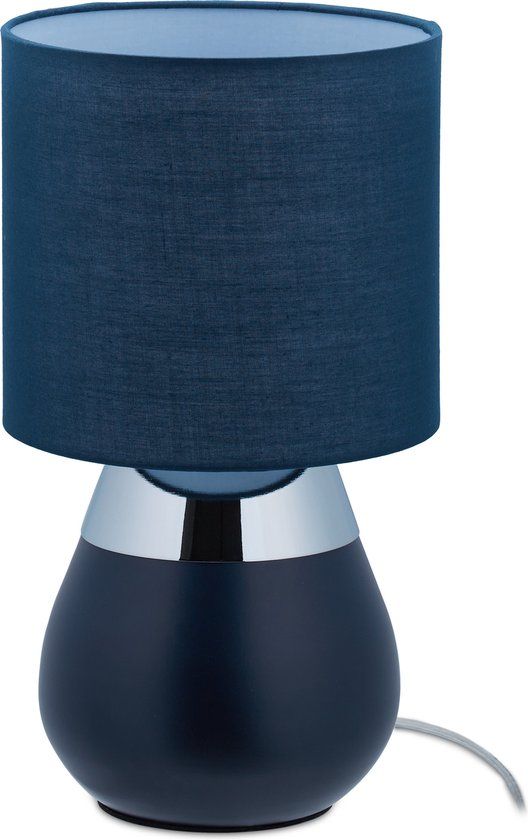 Merkloos Relaxdays Tafellamp met Kap - Donkerblauw - E14 Fitting - Touch
