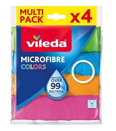 Vileda Microvezeldoeken Colors, multifunctionele doekjes, 30 x 30 cm, verpakking van 4 stuks