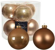 Decoris Kerstballen - 12 stuks - Toffee Bruin - D10 cm - Glas