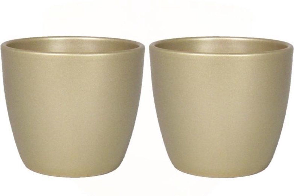 Floran - Bloempot/plantenpot - Keramiek - Goudkleurig - D22.5 cm - 2 stuks