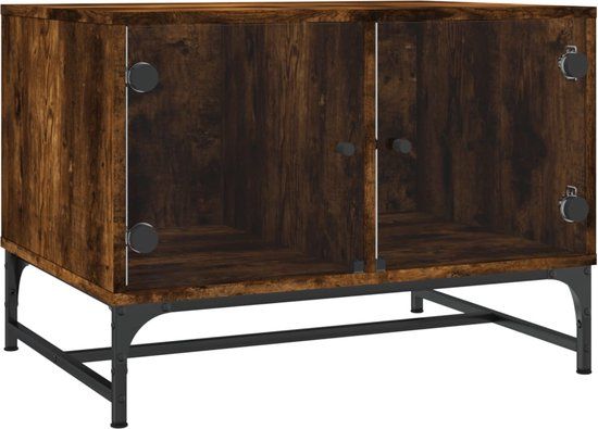 vidaXL Salontafel met glazen deuren 68,5x50x50 cm gerookt eikenkleurig