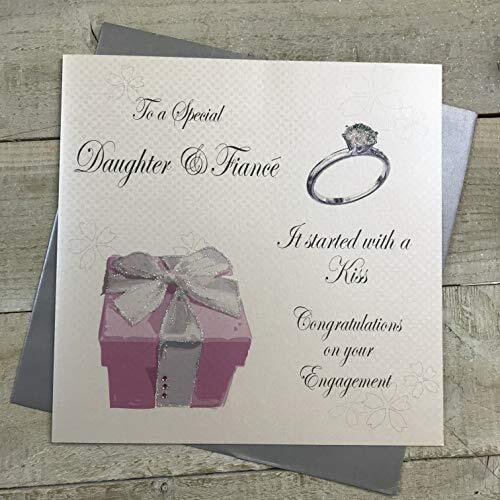 WHITE COTTON CARDS Witte katoenen kaarten aan een speciale dochter & verloofde Gefeliciteerd, handgemaakte grote verlovingskaart (Pink, code XPD5p)