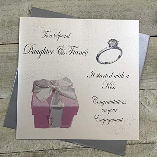 Handmade Engagement Card - Congratulations to a Special Daughter & Fiancée (White Cotton)