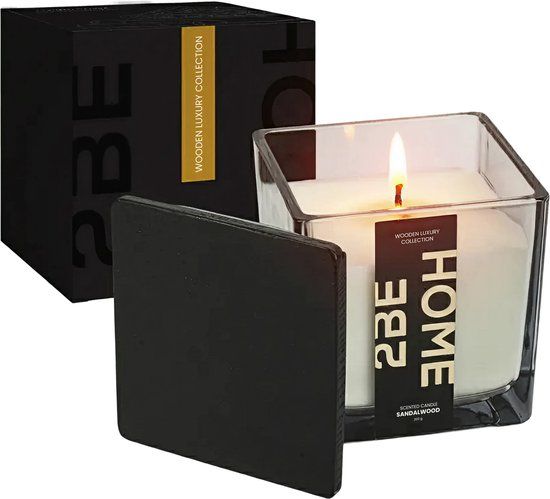 2BEHOME Sandalwood Geurkaars - 200 gram - Houtachtig - Zwart