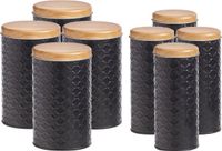 Zeller Keuken voorraadpotten 8x - Zwart/Bamboe - 680/2000 ml