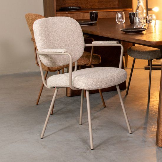 LABEL51 Eetkamerstoel Lausanne - Naturel - Stof - Taupe Metalen Frame