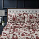 Tribeca Living MTOILSHEETQUDR Pocket Sheet Set, Queen, Deer Toile Diep Rood