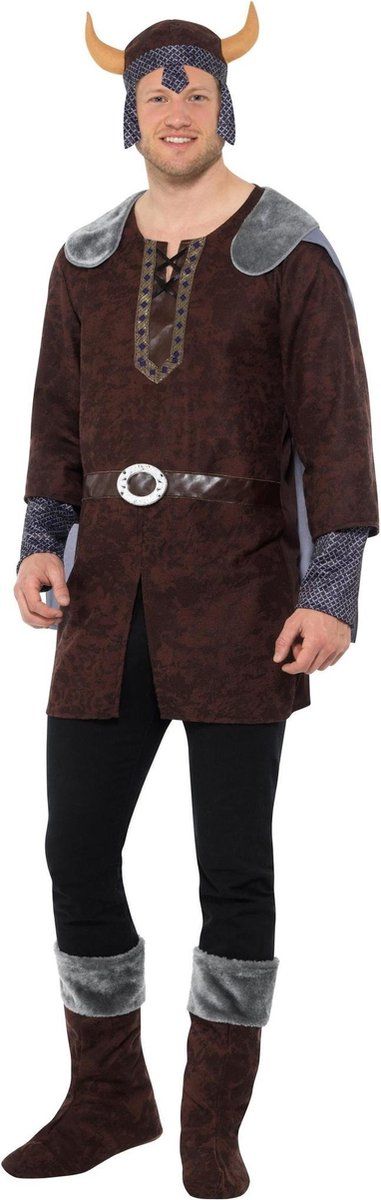 Smiffys Viking mannen kostuum - Maat L - Bruin - Polyester