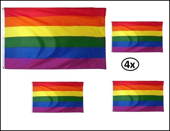 Themaparty 4x Vlag Regenboog 90cmx150cm