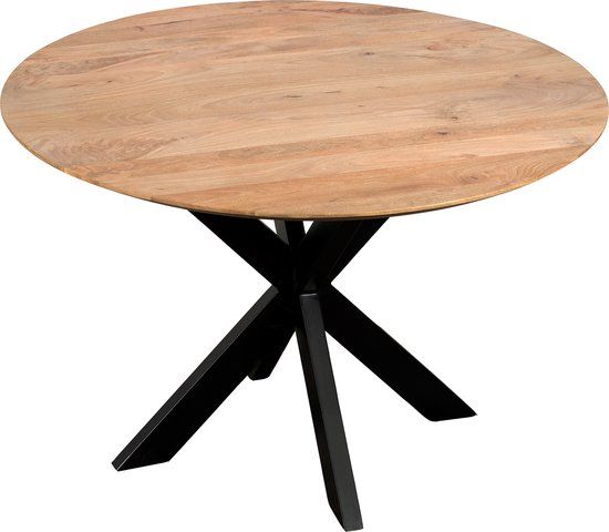 QUVIO Eettafel Sofia – Rond – Ø120 – Stalen kruispoot – FSC®-gecertificeerd mangohout – Naturel