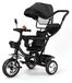 Tricycle pour bébé avec barre de poussée - Siège pivotant - Pliable - Capote - Noir