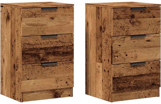 vidaXL Nachtkastjes 2 stuks 40x36x65 cm bewerkt hout oud houtkleurig