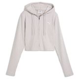 PUMA Essentials sweat à capuche côtelé ajusté zippé intégral pour femmes, rose, taille L