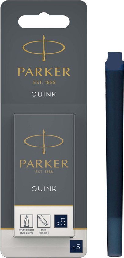 Parker Quink vulpen, lange patronen 5 stuks. Pack of 5 Blauw/Zwart